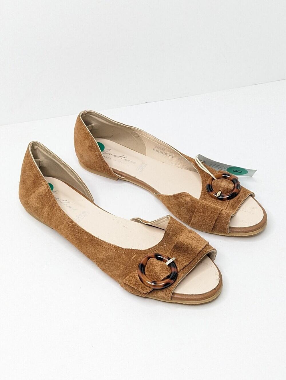 Avellini Peep-Toe Flats Brown Suede Womens 8 (EU 39)